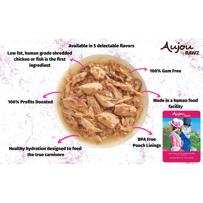 Rawz Aujou Wet Cat Food, Aku Tuna & Salmon, 2.46-oz image number null