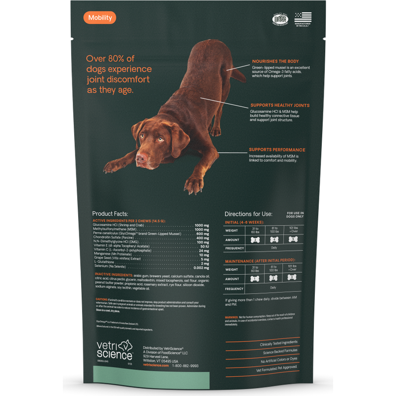 VetriScience Ultimate Strength Healthy Hip & Joint Soft Chews Supplement for Dogs over 30 lbs, Peanut Butter, 45-count image number null