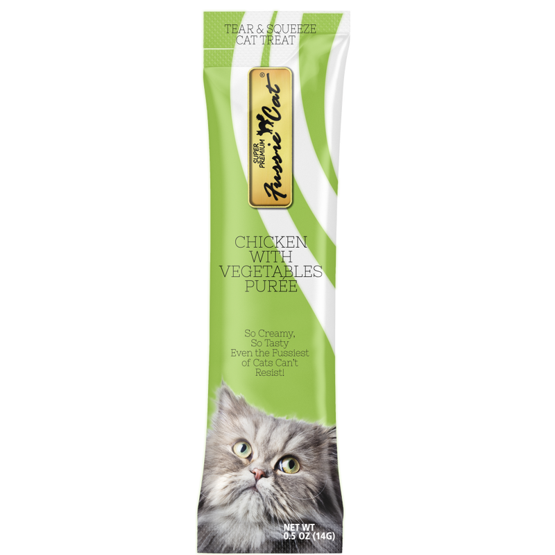 Fussie Cat Super Premium Puree Cat Treat, Chicken & Vegetables, 4-count image number null