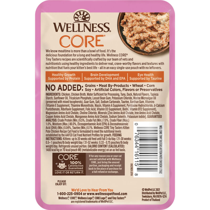 Wellness Core Tiny Tasters Wet Cat Food, Pate, Kitten, Chicken, 1.75-oz image number null