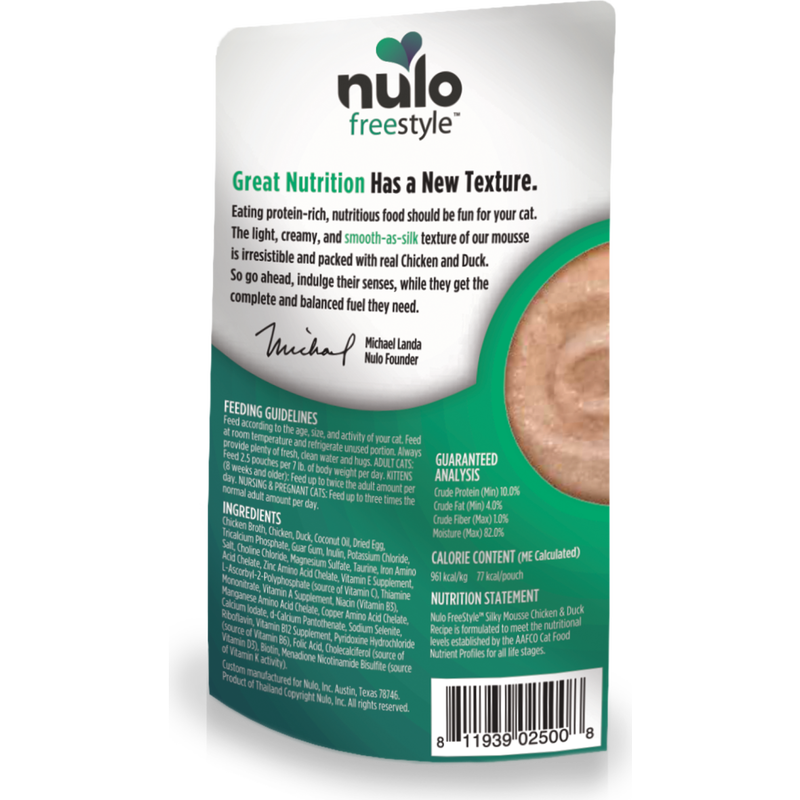 Nulo Freestyle Grain-Free Wet Cat Food, Silky Mousse, Chicken & Duck, 2.8-oz image number null