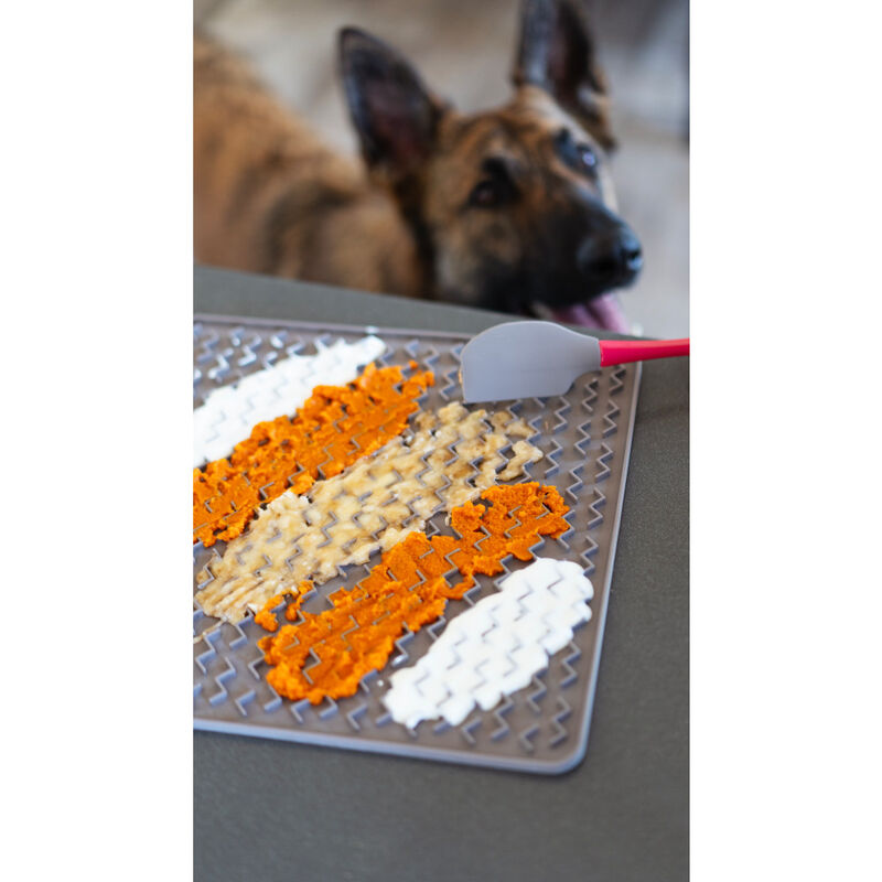 Messy Mutts Silicone Therapeutic Dog Feeding Mat, Warm Grey image number null