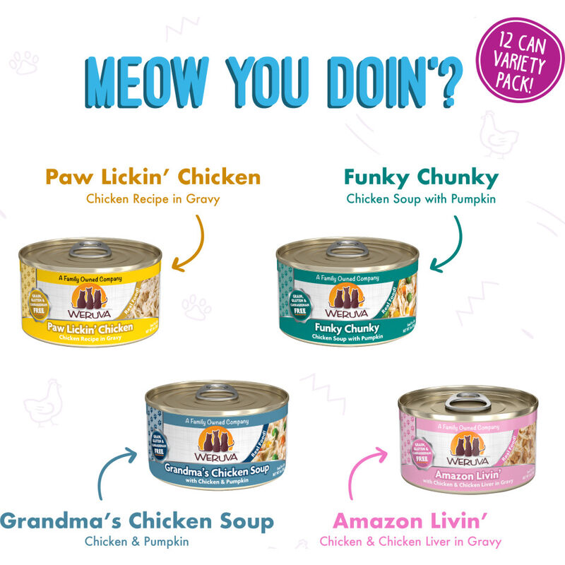 Weruva Classic Canned Cat Food, Variety Pack, Meow You Doin'?, 3-oz, 12-pack image number null