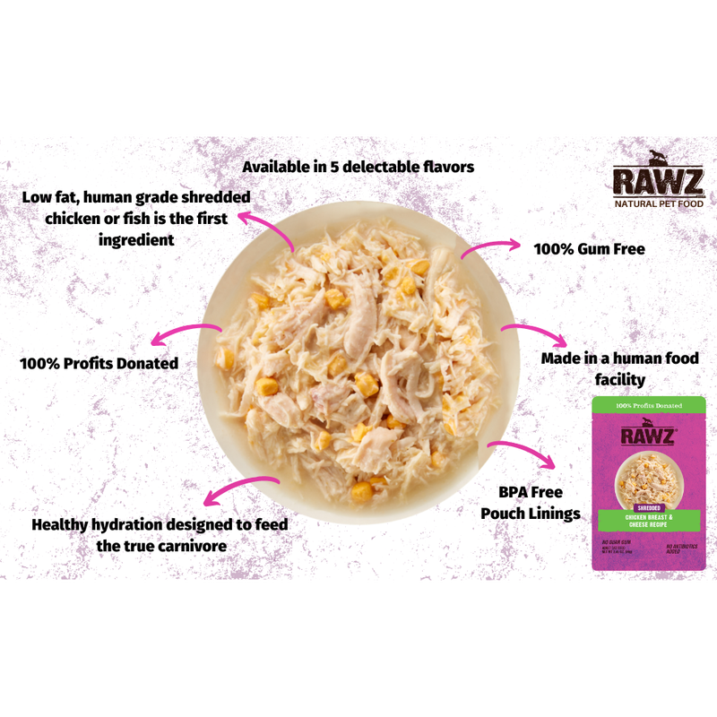 Rawz Shredded Wet Cat Food, Chicken Breast & Cheese, 2.46-oz image number null