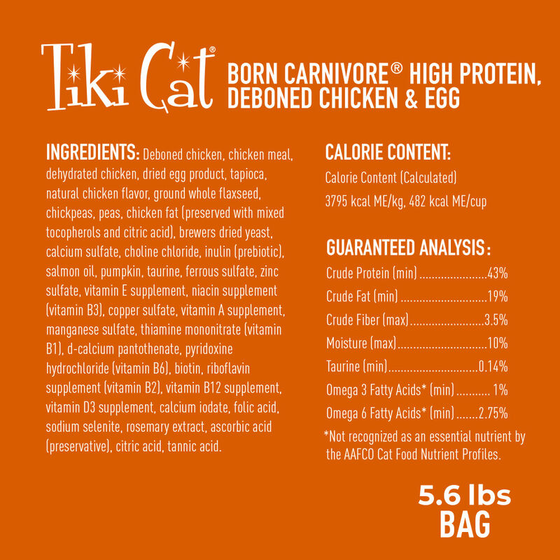 Tiki Cat Born Carnivore Dry Cat Food, High Protein, Chicken & Egg image number null