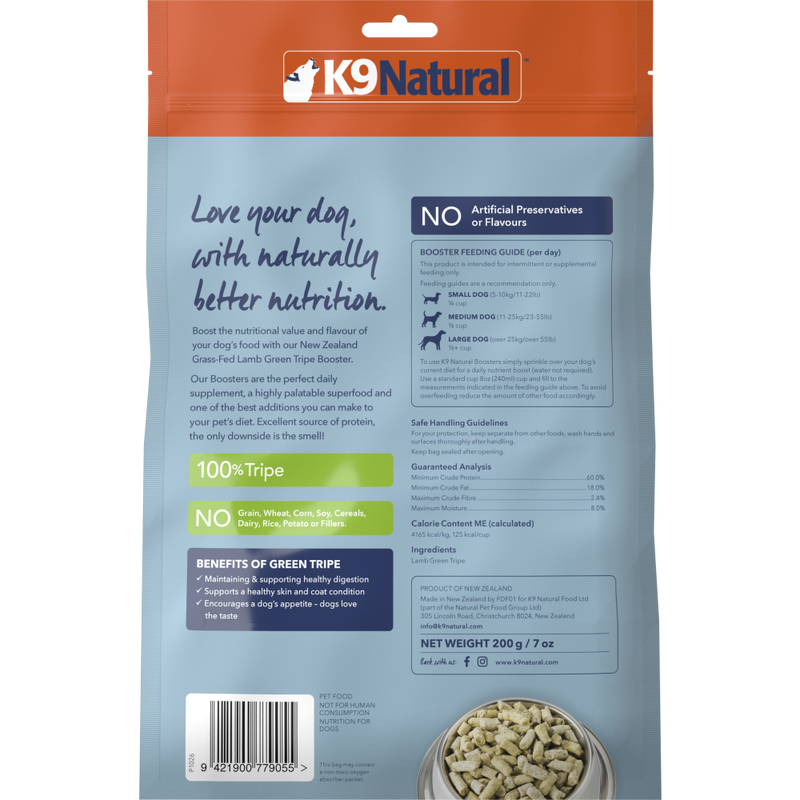 K9 Natural Booster Freeze-Dried Dog Food Topper, Lamb Green Tripe, 7-oz image number null