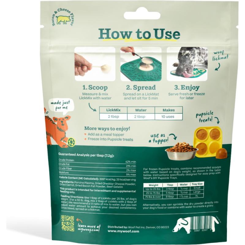 Woof LickMix Spread & Pet Meal Topper, Bacon & Cheese, 5.5-oz image number null