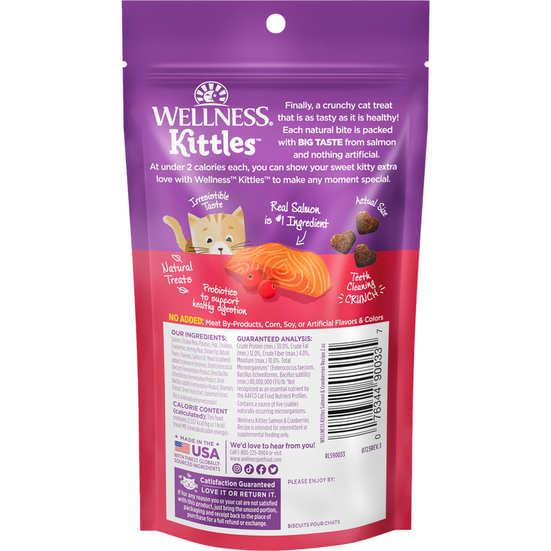 Wellness Kittles Crunchy Cat Treats, Salmon & Cranberries, 2-oz image number null
