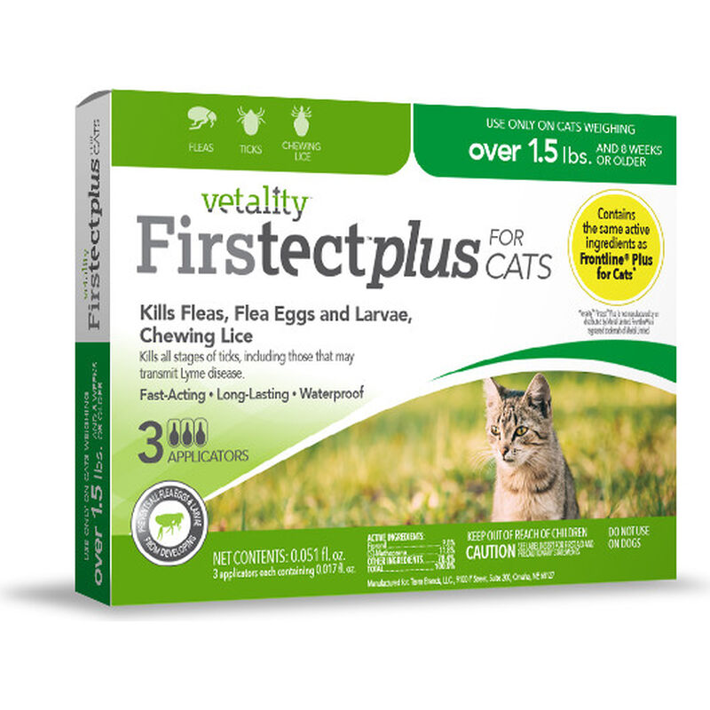 Vetality Firstect Flea & Tick Spot Treatment for Cats Over 1.5 lbs, 3-pack image number null