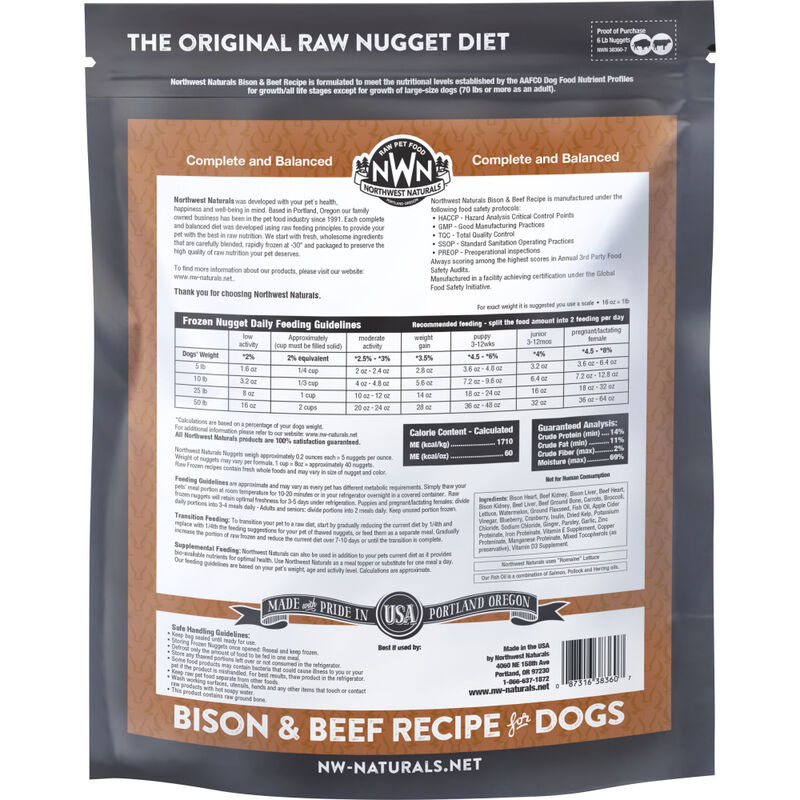 Northwest Naturals Raw Frozen Dog Food, Nuggets, Bison & Beef, 6-lb image number null