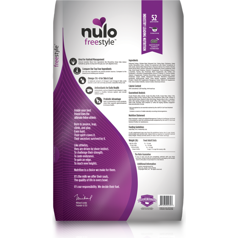 Nulo Freestyle Grain-Free Dry Cat Food, Hairball Management, Turkey & Cod, 5-lb image number null