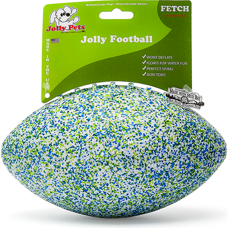 Mud Bay Football Dog Toy, White Green & Blue, 8-in image number null