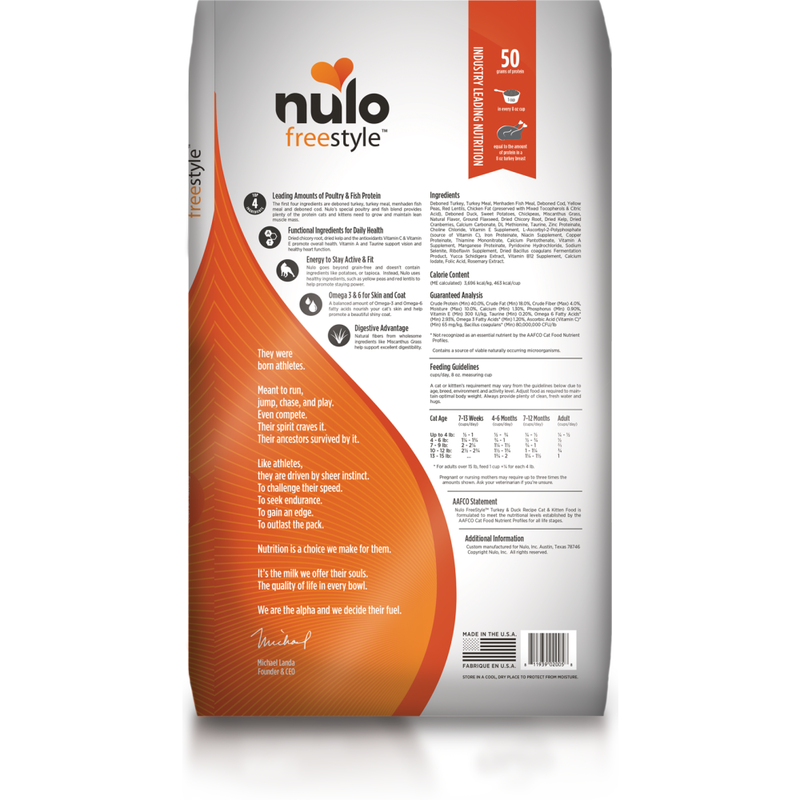Nulo Freestyle Grain-Free Dry Cat Food, Cat & Kitten, Turkey & Duck, 5-lb image number null