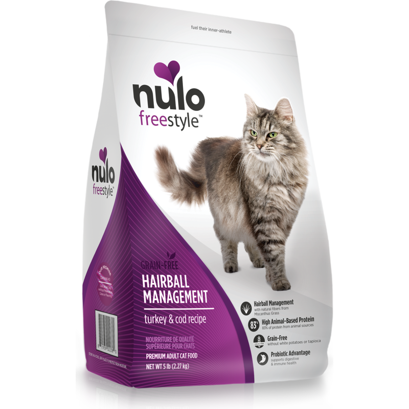 Nulo Freestyle Grain-Free Dry Cat Food, Hairball Management, Turkey & Cod, 5-lb image number null