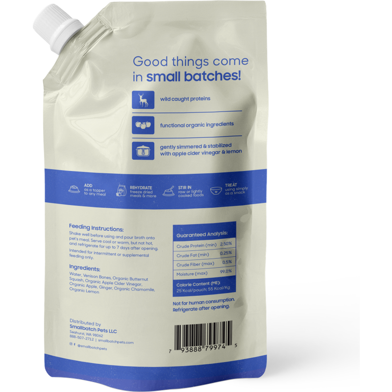 Small Batch Bone Broth Shelf-Stable Pet Food Topper, Venison, 16-oz image number null