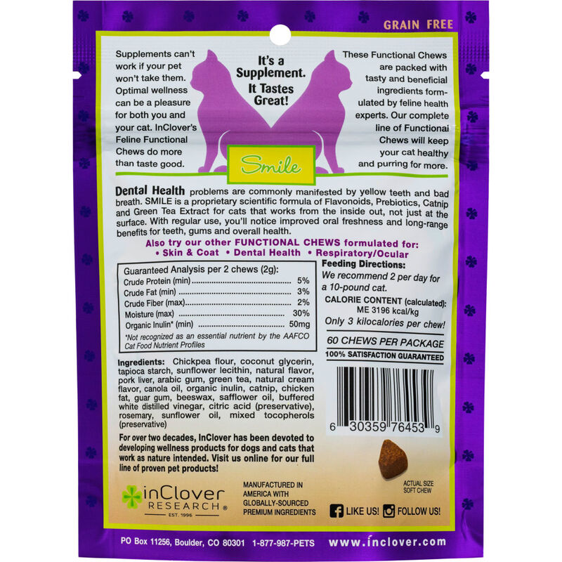 InClover Smile Dental Health Soft Chews Cat Supplement, 2.1-oz image number null