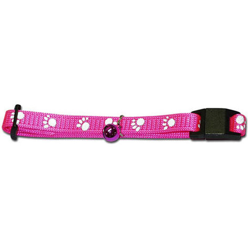 OmniPet Reflective Paw Print Cat Collar, Neon Pink image number null