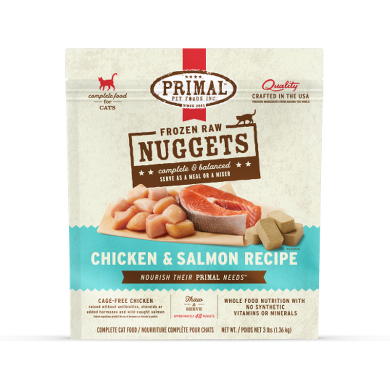 Primal Raw Frozen Cat Food, Nuggets, Chicken & Salmon, 3-lb image number null