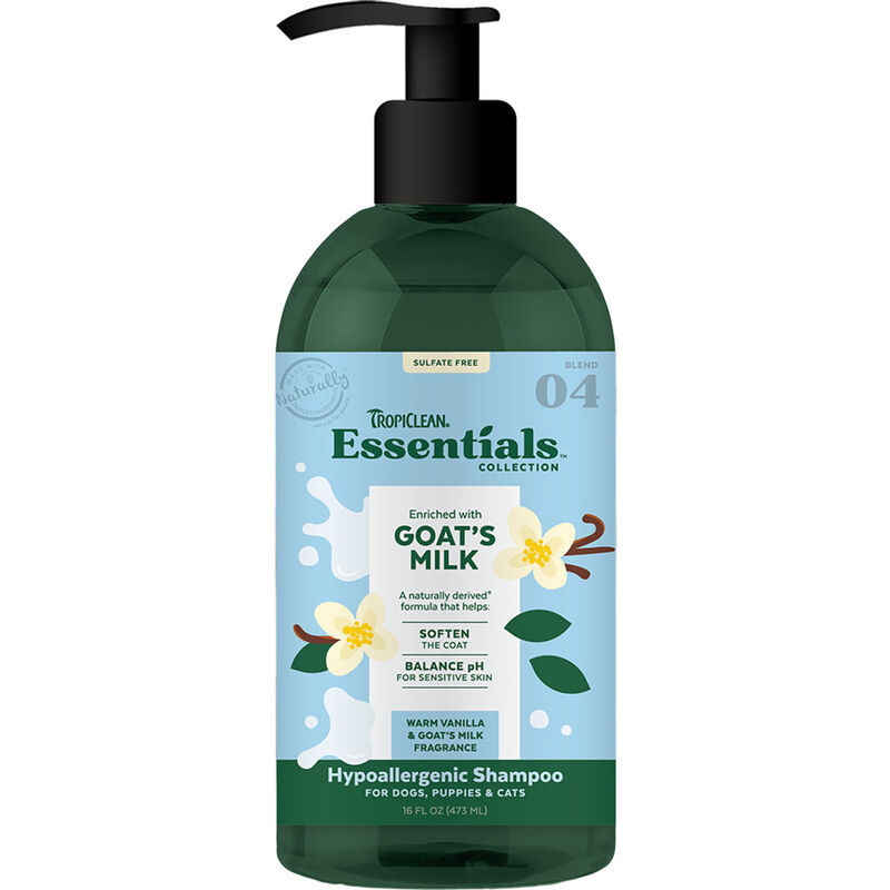 Tropiclean Essentials Hypoallergenic Shampoo for Dogs Puppies & Cats, Goat's Milk, 16-oz image number null