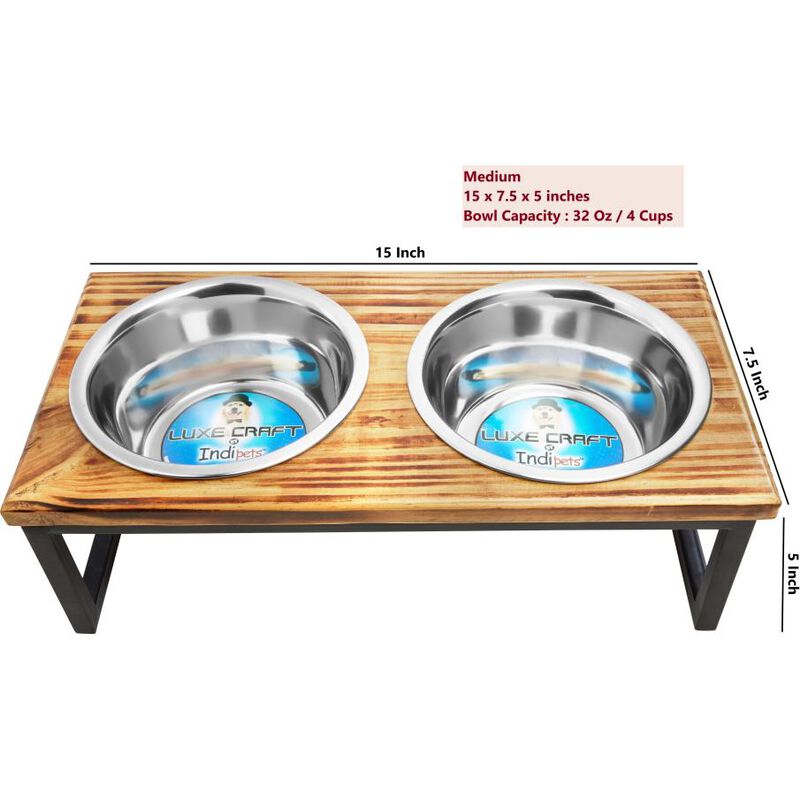 Indipets Luxe Craft Metal & Wood Pet Bowl image number null