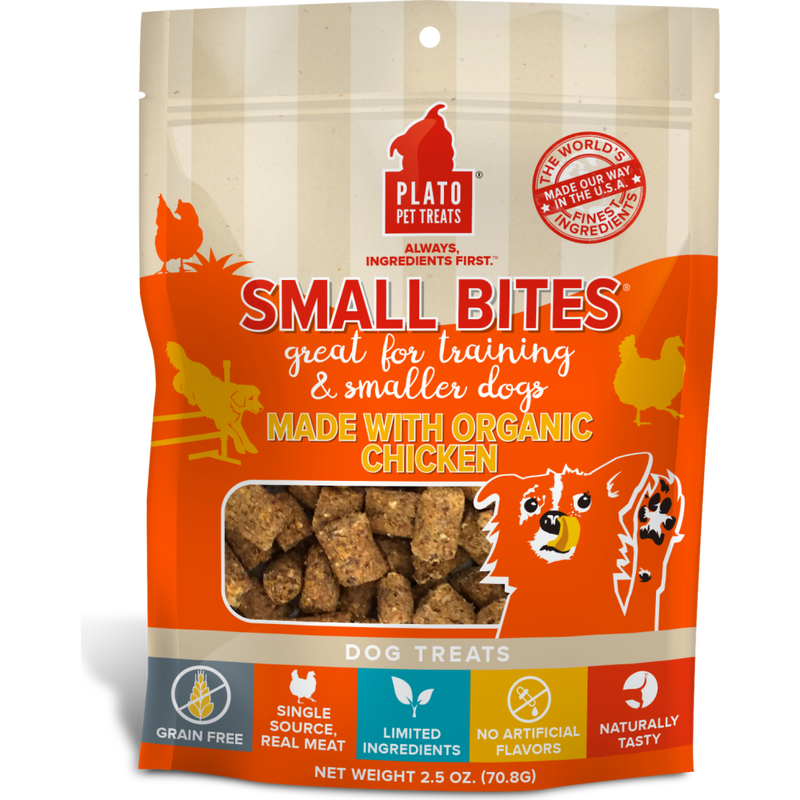 Plato Small Bites Dog Training Treats, Organic Chicken, 2.5-oz image number null