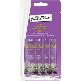 Fussie Cat Super Premium Puree Cat Treat, Tuna & Chicken in Goat Milk, 4-count