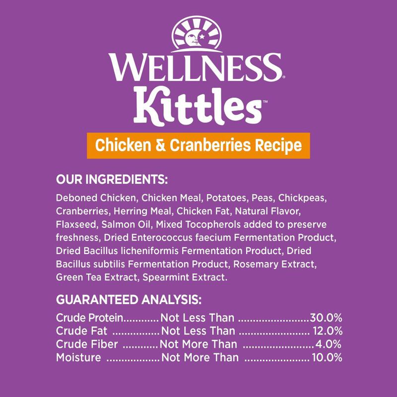 Wellness Kittles Crunchy Cat Treats, Chicken & Cranberries, 2-oz image number null