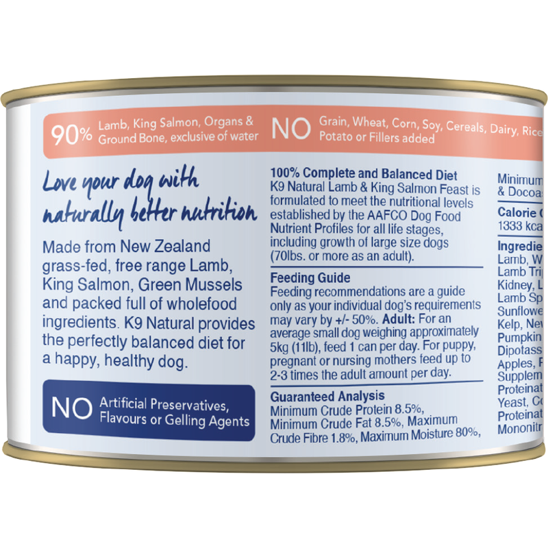 K9 Natural Canned Dog Food, Lamb & Salmon, 6-oz image number null