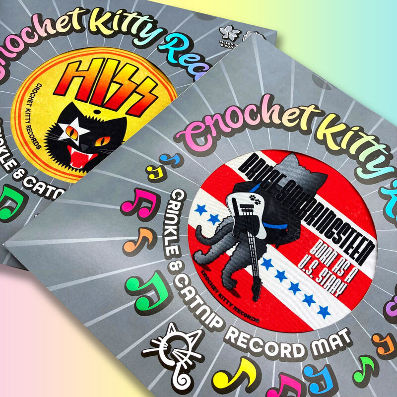 Crochet Kitty Crinkle and Catnip Record Cat Mat Cat Toy image number null