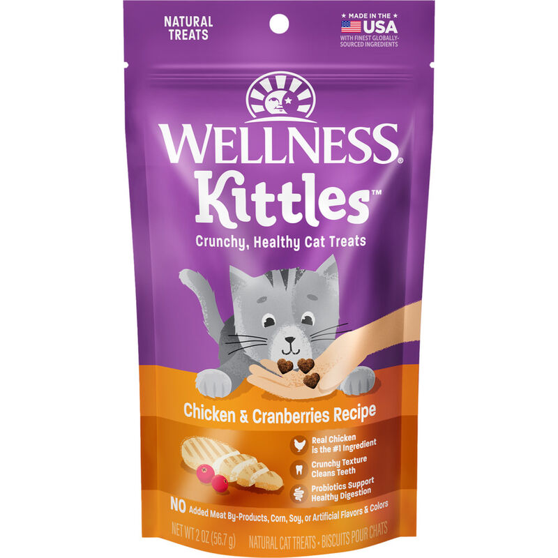Wellness Kittles Crunchy Cat Treats, Chicken & Cranberries, 2-oz image number null