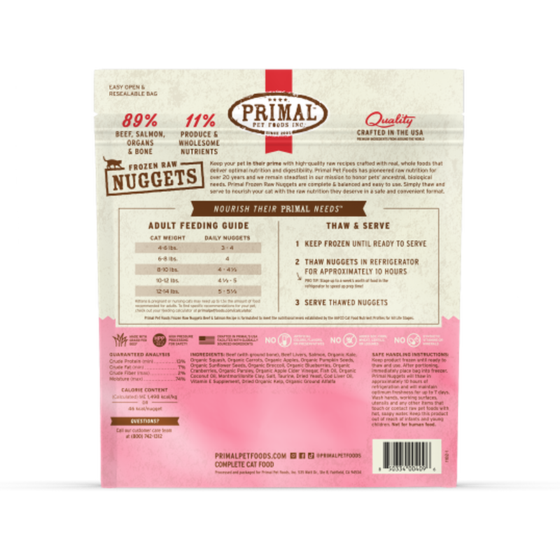 Primal Raw Frozen Cat Food, Nuggets, Beef & Salmon, 3-lb image number null