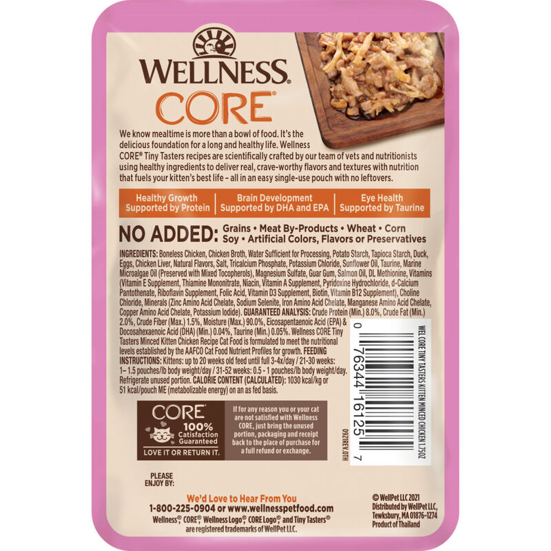 Wellness Core Tiny Tasters Wet Cat Food, Minced, Kitten, Chicken, 1.75-oz image number null