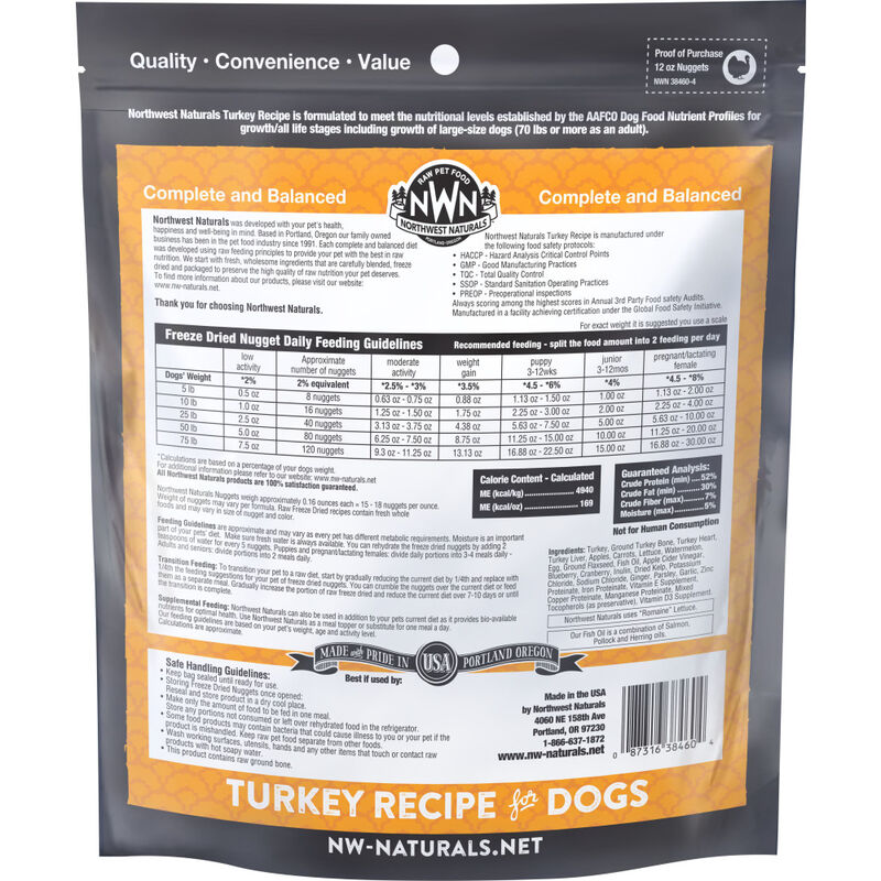 Northwest Naturals Raw Freeze-Dried Dog Food, Nuggets, Turkey, 12-oz image number null