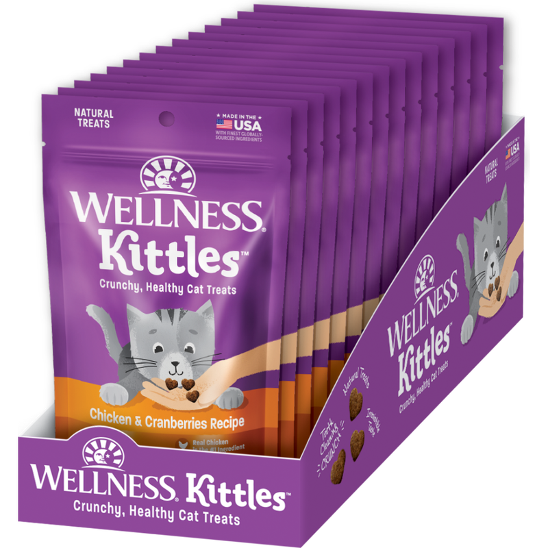 Wellness Kittles Crunchy Cat Treats, Chicken & Cranberries, 2-oz image number null