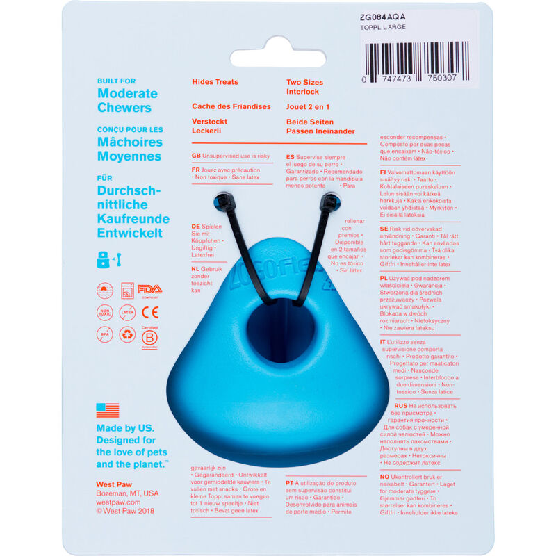 West Paw Zogoflex Toppl Dog Toy, Aqua Blue image number null