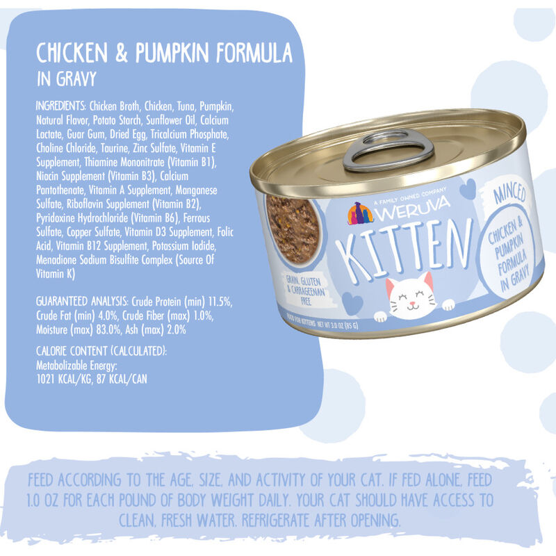 Weruva Kitten Canned Cat Food, Chicken & Pumpkin in Gravy, 3-oz image number null