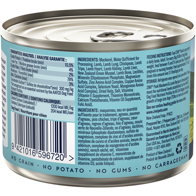 ZIWI Peak Original Series Canned Dog Food, Mackerel & Lamb, 6-oz image number null