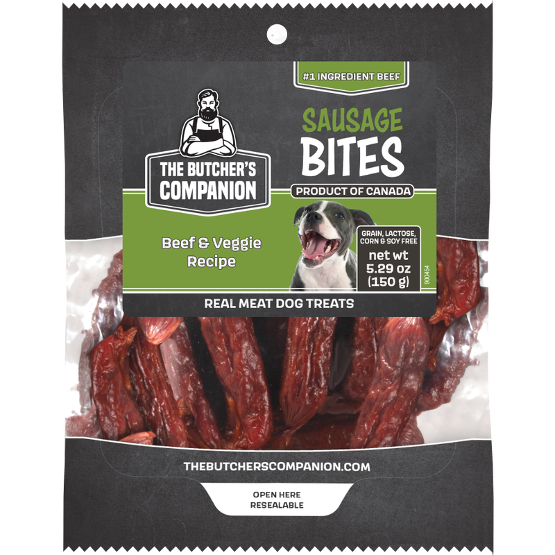 The Butcher's Companion Sausage Bites Dog Treats, Beef & Veggie, 5.29-oz image number null