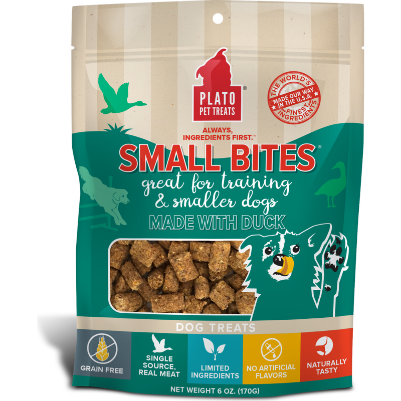Plato Small Bites Dog Training Treats, Duck, 6-oz image number null