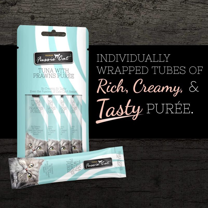 Fussie Cat Premium Puree Cat Treat, Tuna & Prawns, 4-count image number null