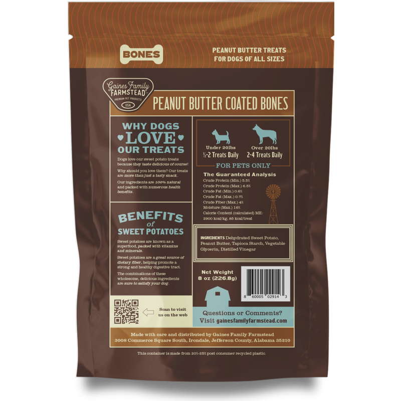 Gaines Family Farmstead Bones Dog Treats, Sweet Potato & Peanut Butter, 8-oz image number null