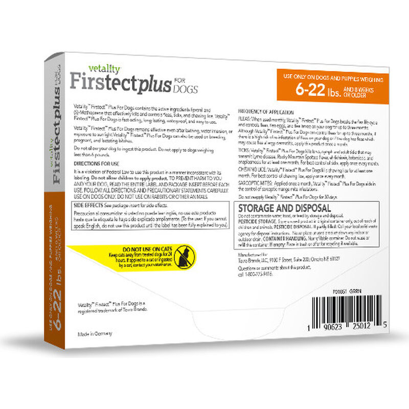 Vetality Firstect Flea & Tick Spot Treatment for Dogs 6-22 lbs, 3-pack image number null