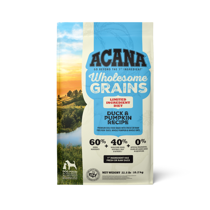 Acana Wholesome Grains Dry Dog Food, Limited Ingredient Duck & Pumpkin, 22.5-lb image number null