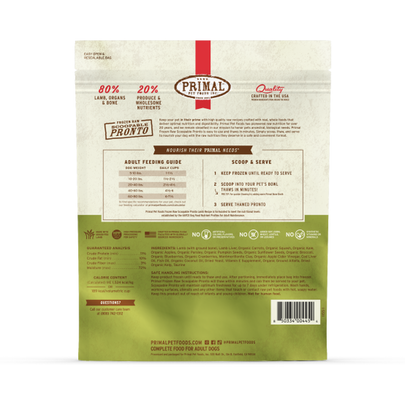 Primal Pronto Raw Frozen Dog Food, Lamb, 4-lb image number null