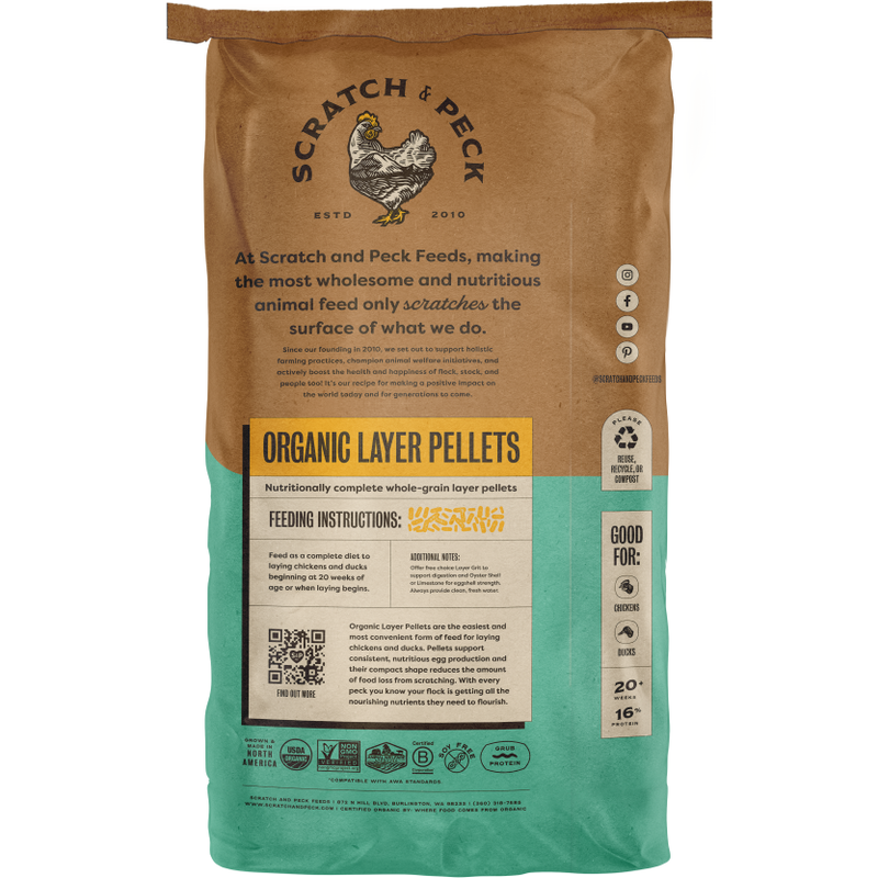 Scratch and Peck Feeds Organic Chicken & Duck Feed, Layer Pellets 16%, 35-lb image number null