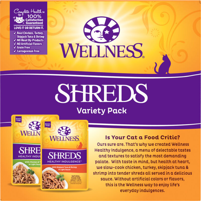 Wellness Healthy Indulgence Shreds Wet Cat Food, Variety Pack, 3-oz, 8-pack image number null