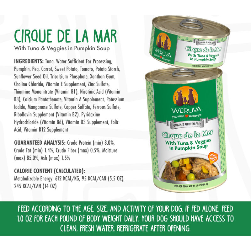 Weruva Classic Canned Dog Food, Cirque De La Mer, Tuna Veggies & Pumpkin Soup, 14-oz image number null