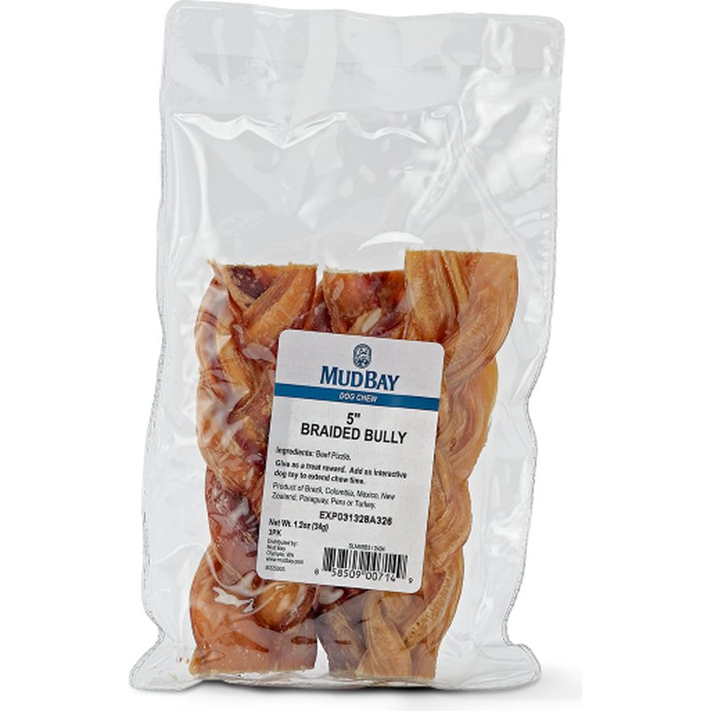 Mud Bay Braided Bully Stick Dog Treats, 5-in, 3-pack image number null