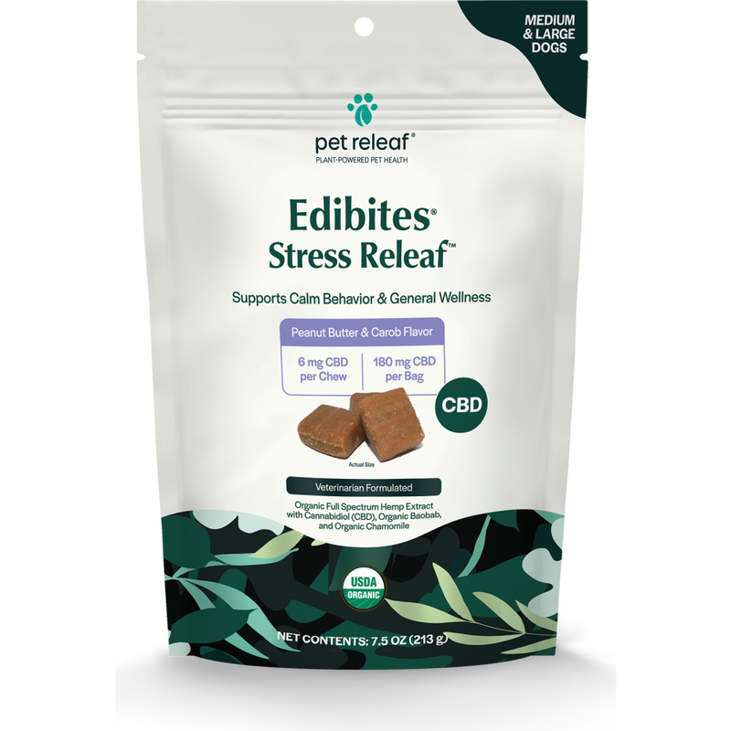 Pet Releaf Hemp Edibites Stress Releaf Medium to Large Breed Dog Supplement, Peanut Butter & Carob, 7.5-oz image number null