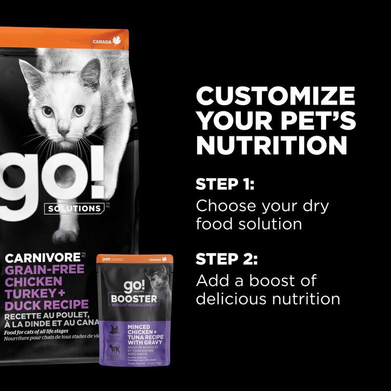 Go! Solutions Booster Wet Cat Food, Weight Management, Minced Chicken & Tuna with Gravy, 2.5-oz image number null